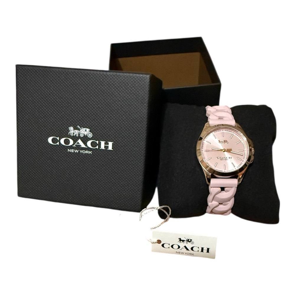 Coach Libby Watch – 34mm | Pink Silicone Chain Link Strap | NWT